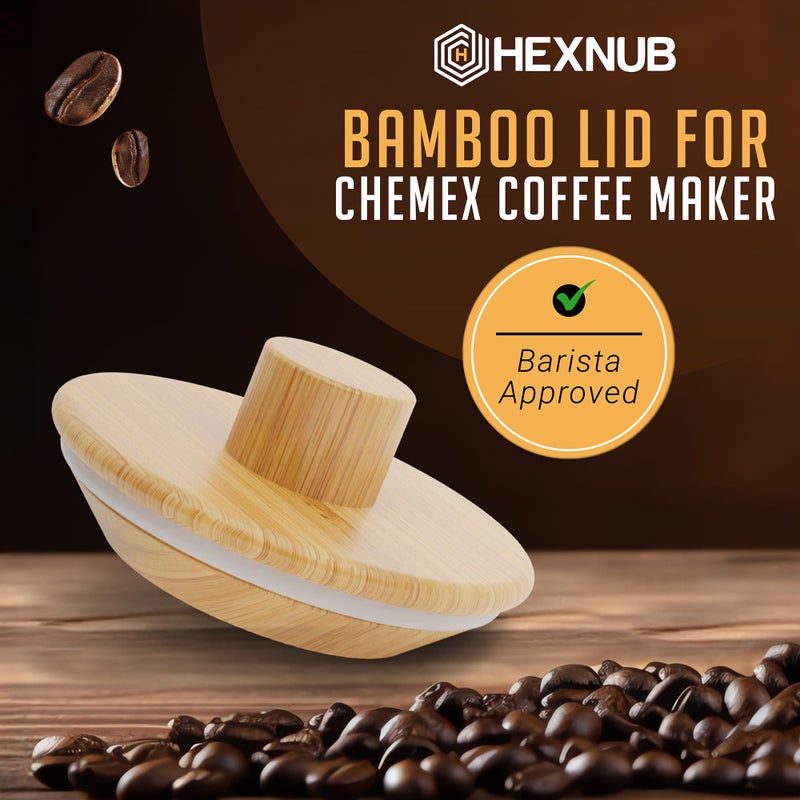 HEXNUB â€“ Bamboo Lid for Chemex Coffee Maker, Heat-Retaining Chemex Cover and Warmer, Fits Bodum, Cosori Pour Over Coffee Makers - Image 2